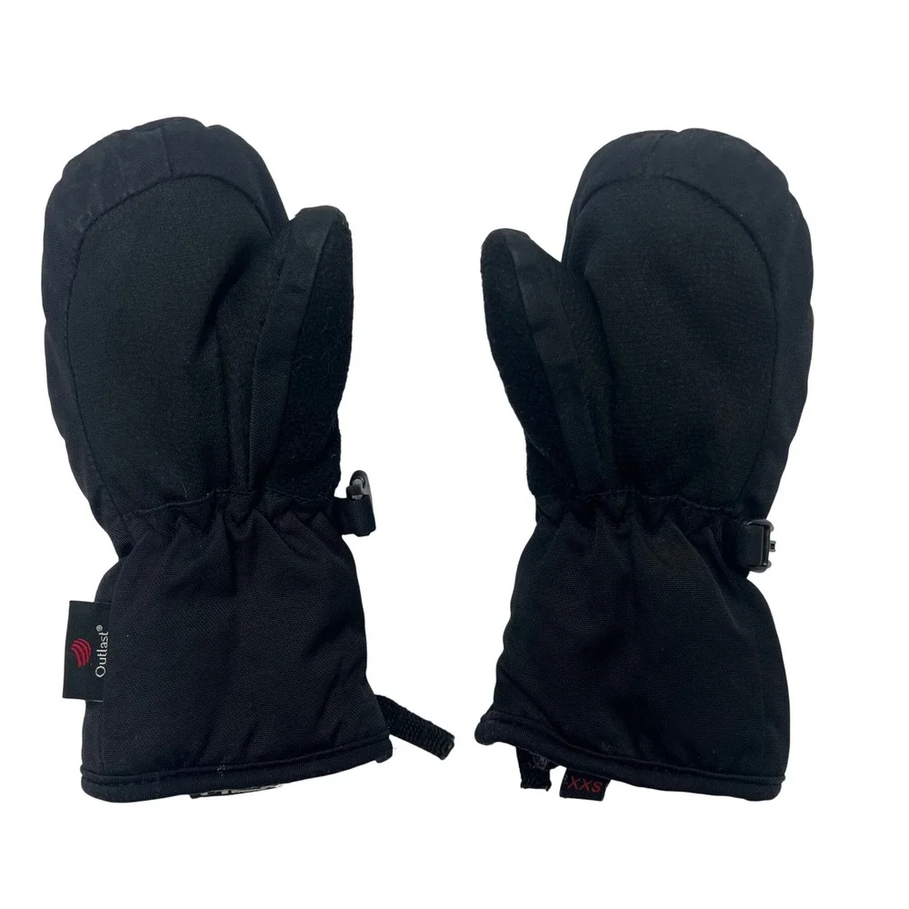 Head Outlast Kids XXS Black Winter‎ Mittens Side Zipper Fleece Lined Thermal